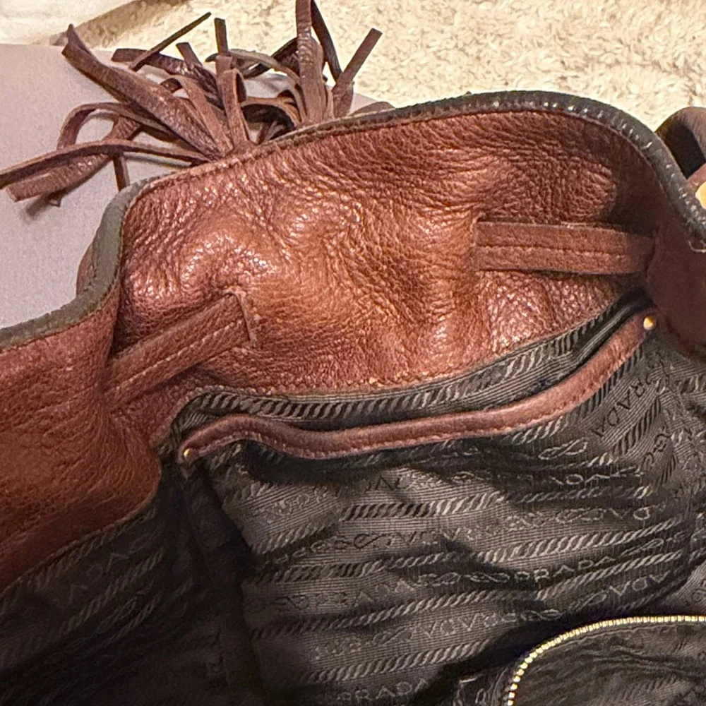 Prada Cervo Brown Pebbled Leather Tote - Picture 14 of 16